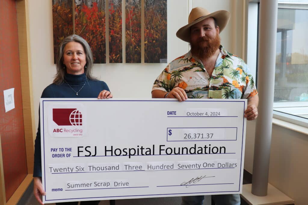Donation cheque is presented by ABC Recycling to FSJ Hospital Foundation