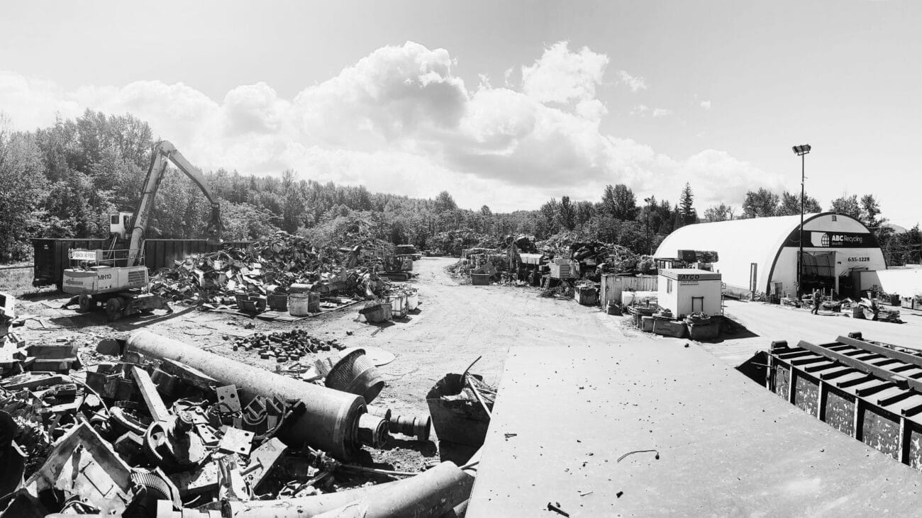 black and white image of the ABC Recycling Terrace yard entrance